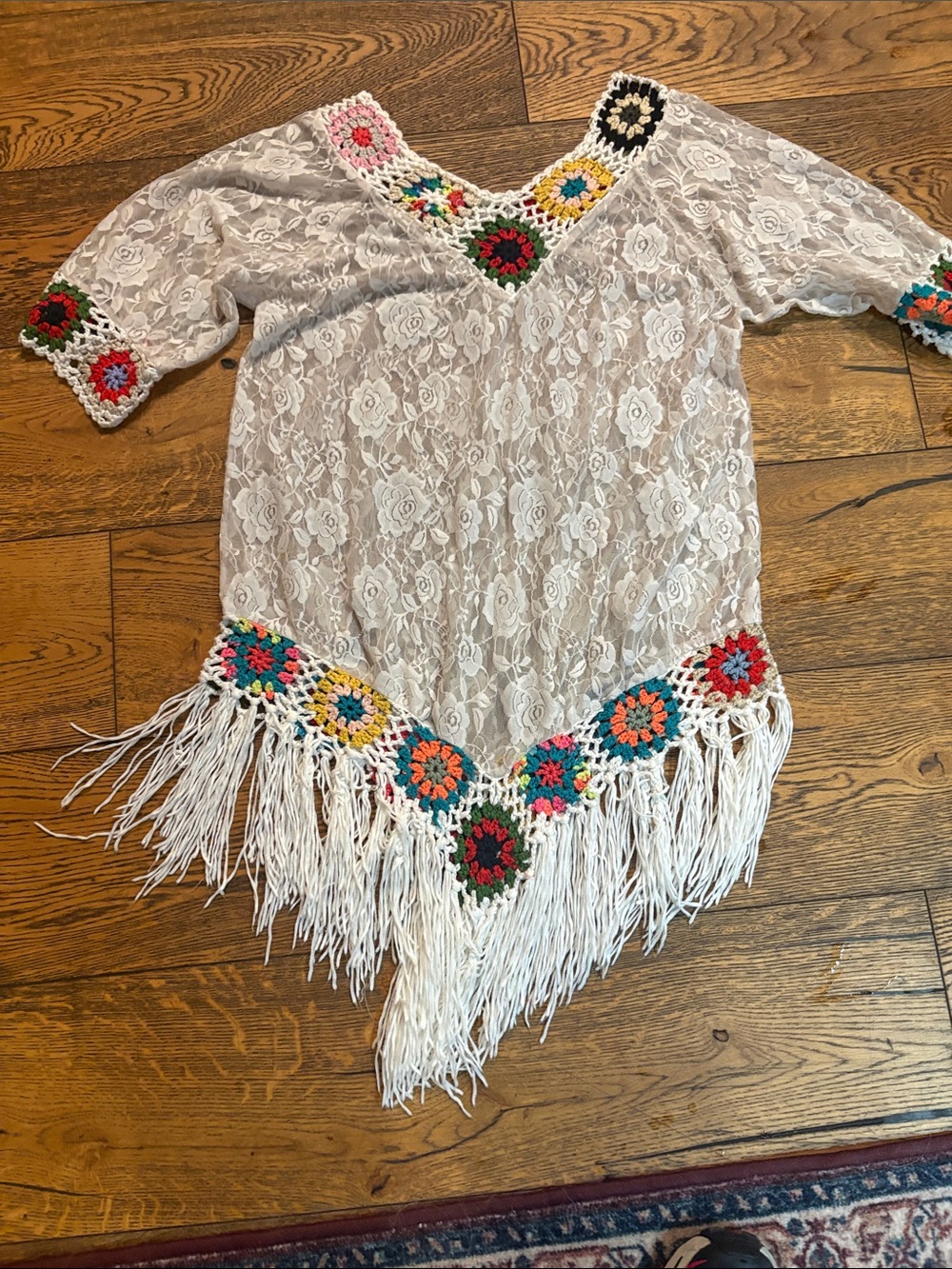 Crochet-Trim White Lace Fringe Women's Top